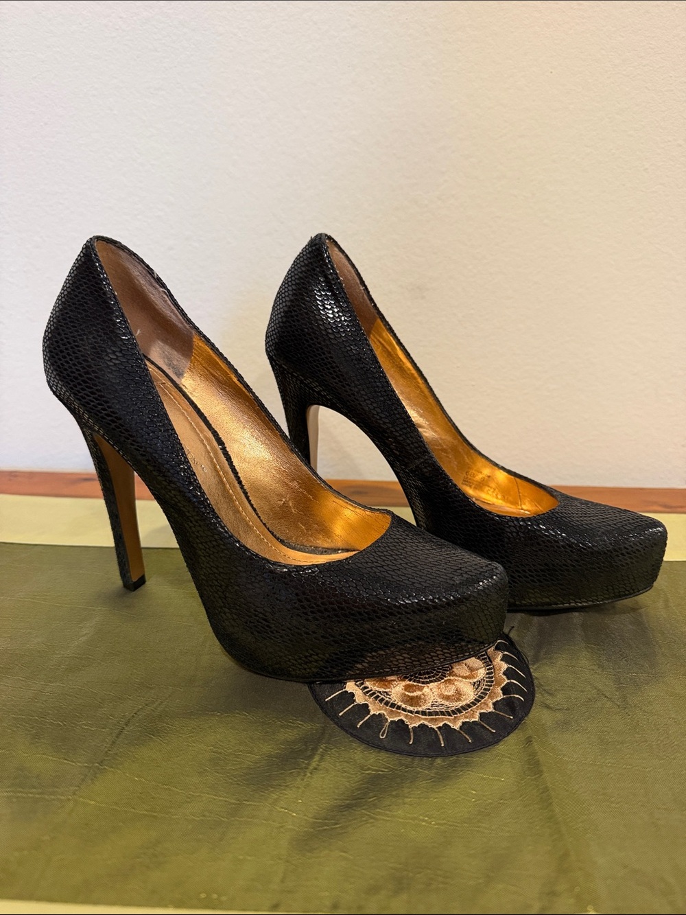 BCBGeneration Black Textured Platform Stiletto Pumps